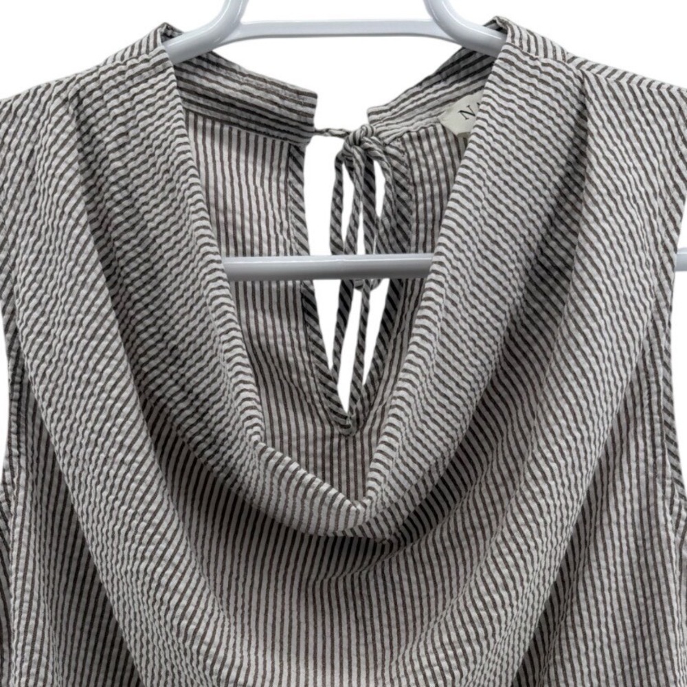 Nation LTD Los Angeles Brown Seersucker Stripe Cowl Neck Tie Back Top Small